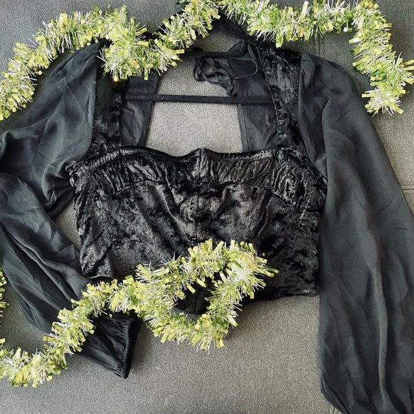 Peggy Velvet Puff Sleeve Bustier - Picture 2 of 3